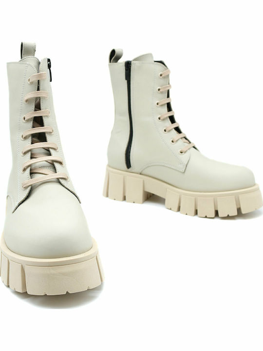 Leather Women's Ankle Boots with Medium Heel Ice