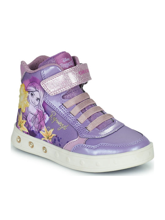 J SKYLIN Παιδικά Sneakers High Ανατομικά με Σκρατς & Φωτάκια Μωβ