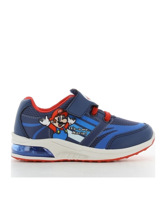 Super Mario Παιδικά Sneakers Ανατομικά με Σκρατς & Φωτάκια Μπλε
