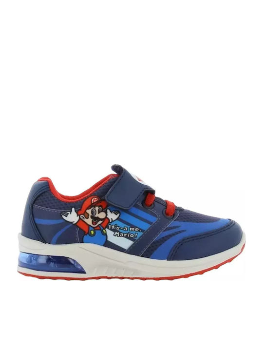 Super Mario Παιδικά Sneakers Ανατομικά με Σκρατς & Φωτάκια Μπλε
