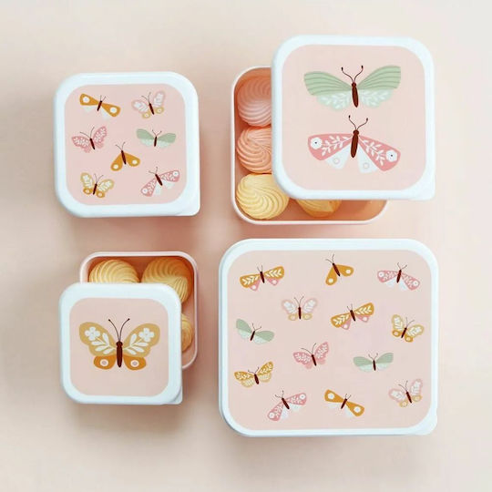 A Little Lovely Company Butterflies Plastic Kids' Lunch Set Pink