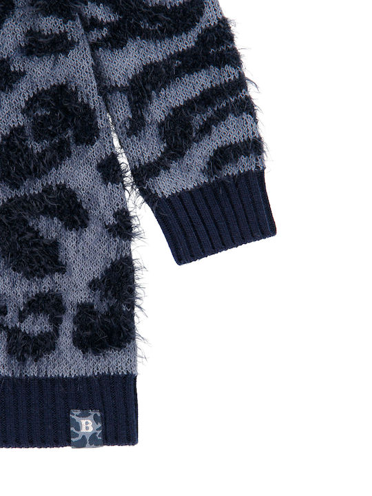 Παιδικό Φόρεμα Μακρυμάνικο Πλεκτό Animal Print Navy Μπλε