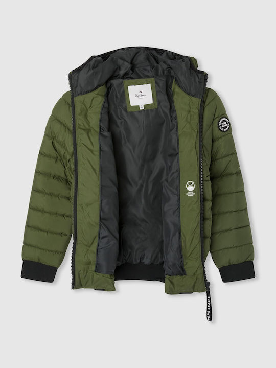 Kinder Steppjacke Kurz mit Kapuze Grün Greystoke