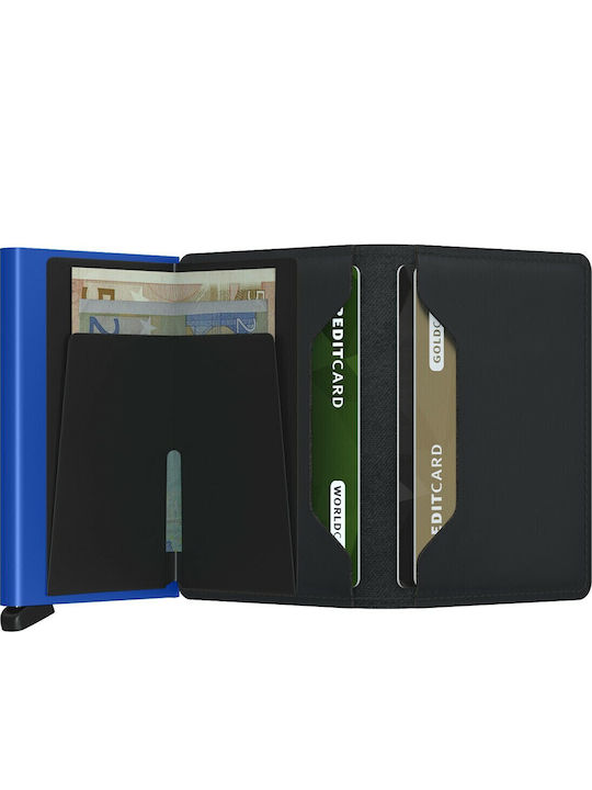 Miniwallet Matte Portofel bărbătesc Carduri cu RFID și mecanism Slide Black/Blue