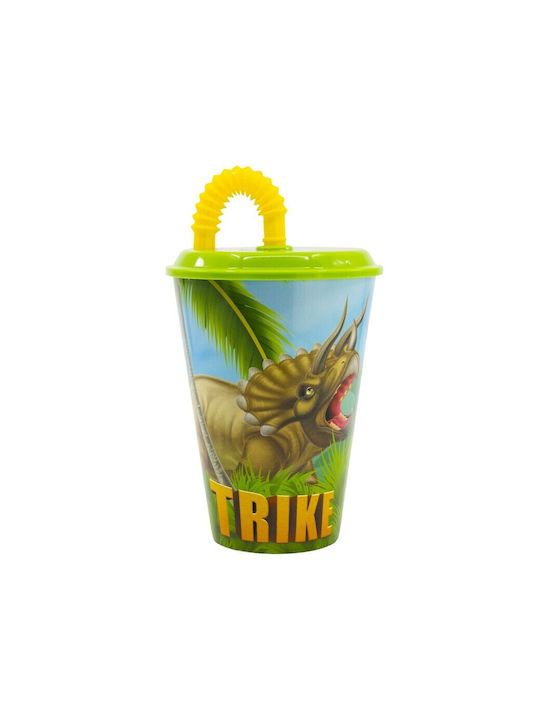 Group Operation Dinosaur Glass Water made of Plastic in Green Color with straw 430ml