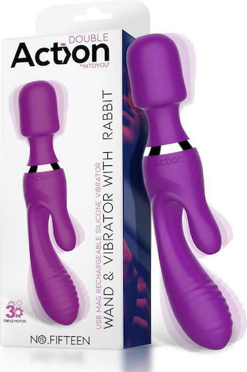 Action No 13 Wand & Vibrator with Rabbit Δονητής Rabbit 22.8cm Purple
