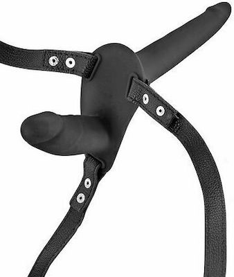 Black Fetish Temptation Harness with Double Dildo 15.5cm Black