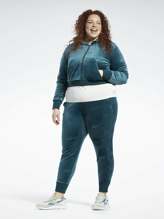 Plus Size Γυναικεία Ζακέτα Φούτερ Βελουτέ Πράσινη