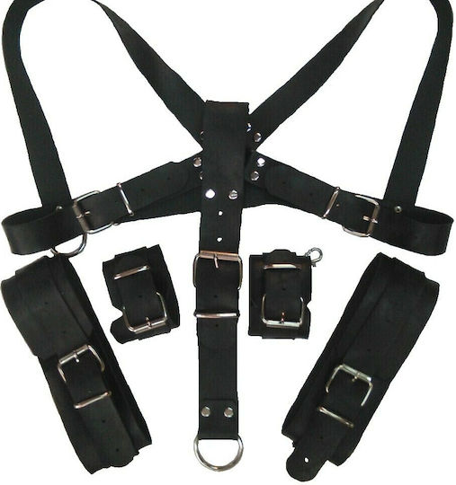 BDSM Δερμάτινο Κορμάκι Στήθους & Χειροπέδες Χεριών/μηρών Σετ για Δέσιμο Άκρων