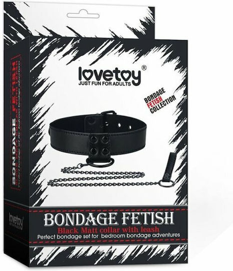 Lovetoy Bondage Fetish Black Matt Collar with Leash Collar in Black Color