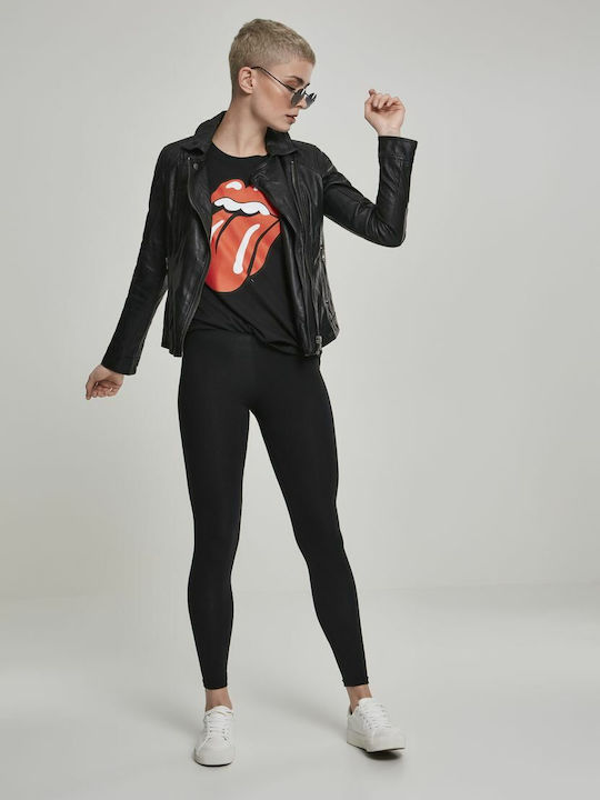 Merchcode Γυναικείο T-shirt Rolling Stones Tongue σε Μαύρο χρώμα