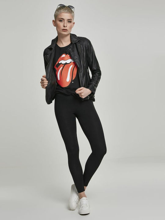 Merchcode Γυναικείο T-shirt Rolling Stones Tongue σε Μαύρο χρώμα