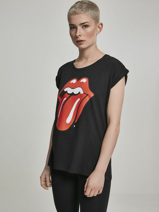 Merchcode Γυναικείο T-shirt Rolling Stones Tongue σε Μαύρο χρώμα