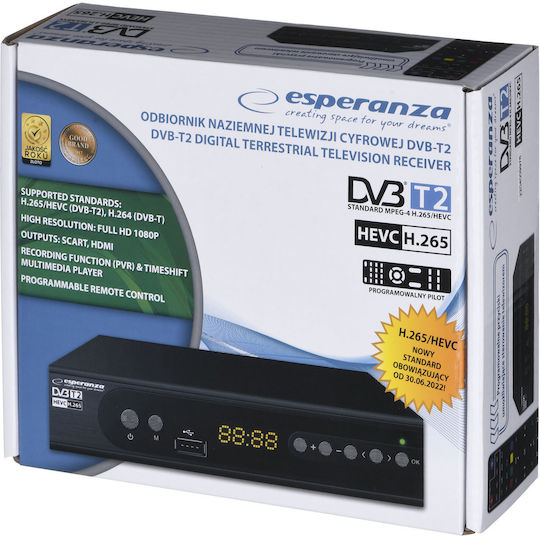 Esperanza EV106P EV105 EV106P Mpeg-4 Digital Receiver Full HD (1080p) Connections SCART / HDMI / USB