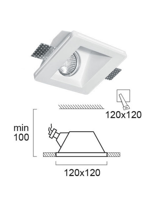 Viokef Ceramic Dalton Square Plaster Recessed Spot with Socket GU10 White 12x12cm. 1pcs