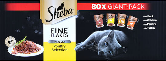 Sheba Fine Flakes Poultry Selection Υγρή Τροφή για Ενήλικες Γάτες σε Φακελάκι με Πουλερικά 80x85gr