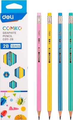 Deli Comiko 231. Pencil HB with Eraser (Μiscellaneous colours)