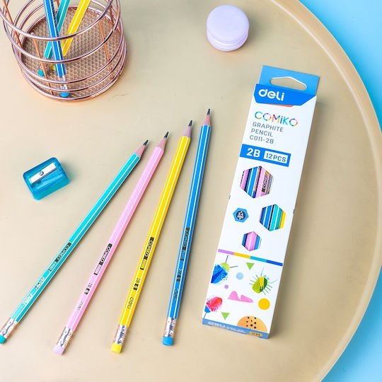 Deli Comiko 231. Pencil HB Set with Eraser (Μiscellaneous colours)