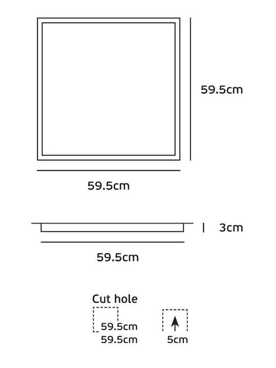 VK Lighting Square Recessed LED Panel 42W with Warm White Light 3000K 60x60cm