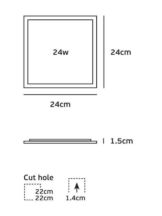 VK Lighting Square Recessed LED Panel 24W with Natural White Light 4000K 23.5x23.5cm