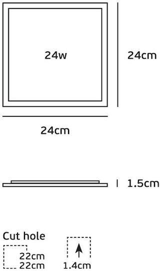 VK Lighting Τετράγωνο Χωνευτό LED Panel 24W με Φυσικό Λευκό Φως 4000K 23.5x23.5εκ.