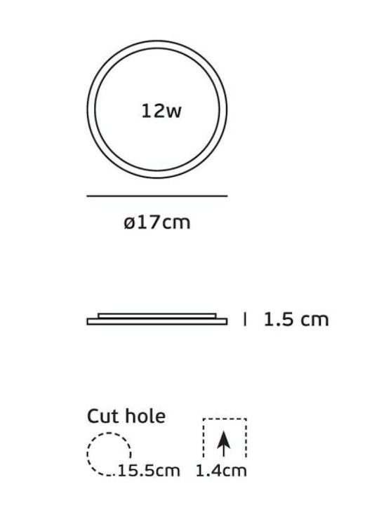 VK Lighting Round Recessed LED Panel 12W with Cool White Light 6000K 17cm