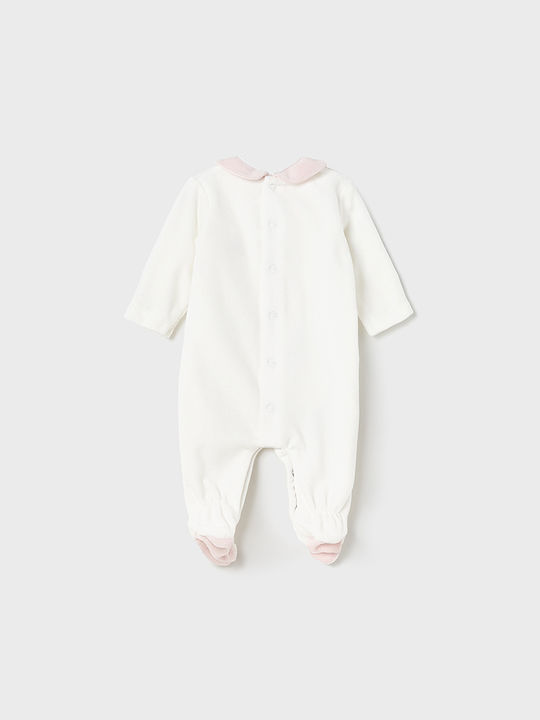 Mayoral Baby Bodysuit Set Long-Sleeved Velvet Ecru