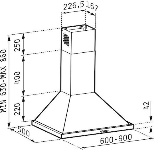 Pyramis Ecoline Απορροφητήρας Καμινάδα 90cm Inox