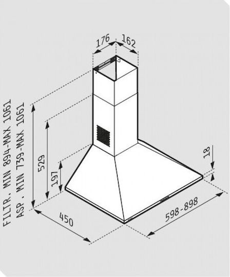 Pyramis Lux Classic Chimney Vent Hood 90cm Inox