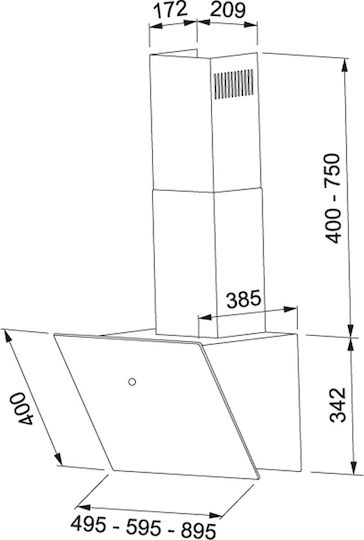 Franke Vertical FVT 905 Απορροφητήρας Καμινάδα 90cm Μαύρος