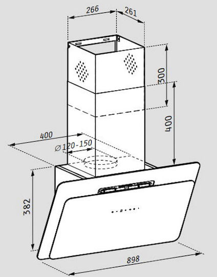 Pyramis Vetrio Απορροφητήρας Καμινάδα 90cm Inox-White