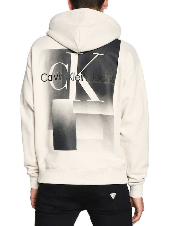 Calvin Klein Monolgo Gradient Men's Sweatshirt with Hood and Pockets Eggshell