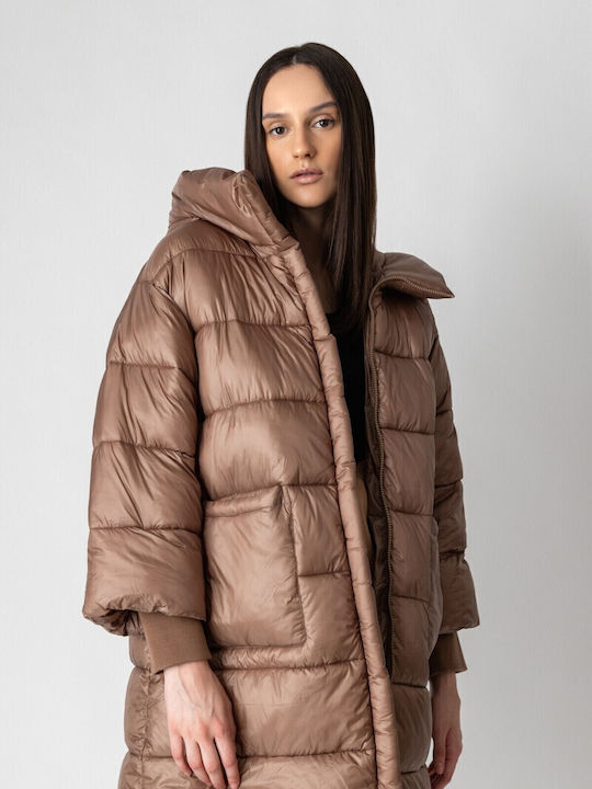 Lang Damen Puffer Jacke für Winter Camel