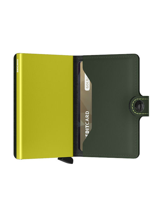 Miniwallet Matte Men's Leather Card Wallet with RFID και Slide Mechanism Green-Lime