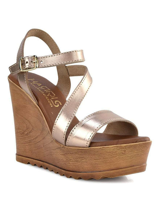 Harris Women's Leather Ankle Strap Platforms Bronze