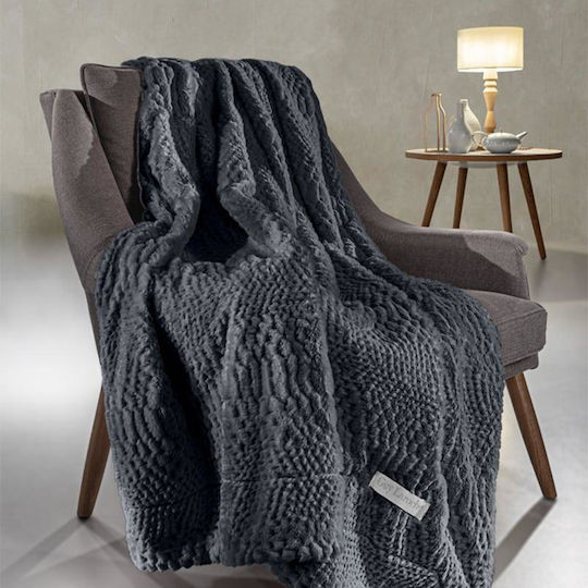 Guy Laroche Crusty Zweisitzer-Sofa Überwurf Pelzartig 170x250cm Carbon mit Kissenhülle