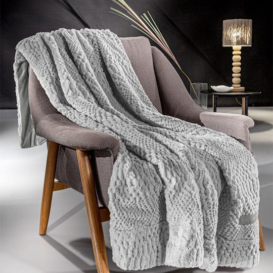 Guy Laroche Crusty Four-Seater Sofa Fur Throw 170x350cm Silver With Pillowcase