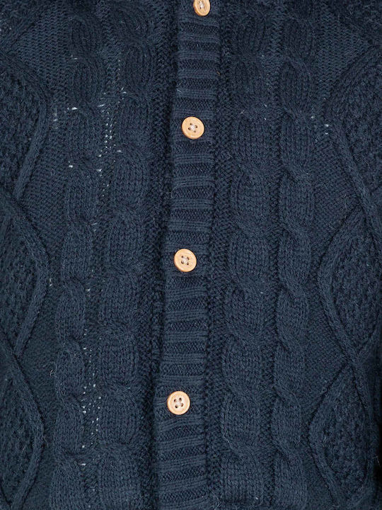 Losan Boys Knitted Hooded Cardigan with Buttons Blue