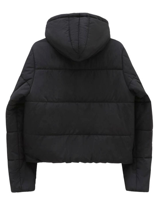 Women's Short Puffer Jacket for Winter with Hood Black