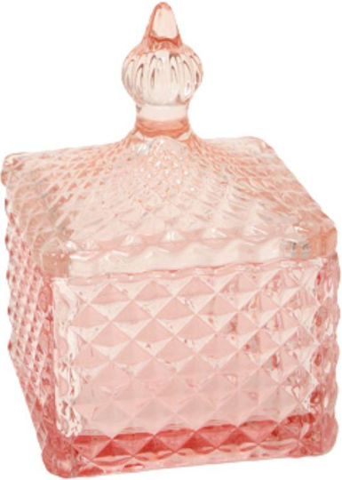 Faitakis Pack Vintage Glass Sweet Jar with Lid Pink 7.5x7.5x8cm
