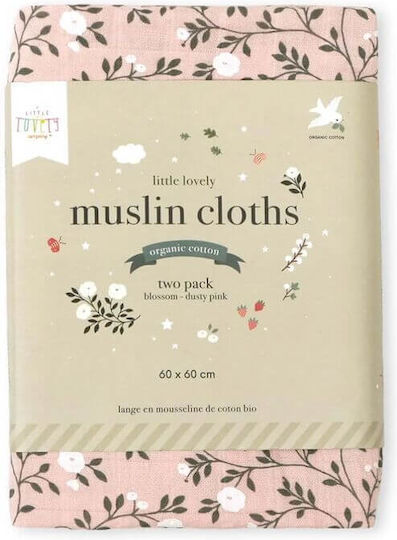 A Little Lovely Company Muslin Swaddle Wraps Dusty Pink Pink 60x60cm. 2pcs