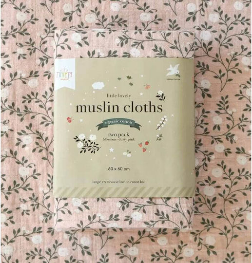 A Little Lovely Company Muslin Swaddle Wraps Dusty Pink Pink 60x60cm. 2pcs