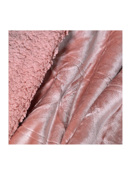 Lino Home New Ferry Emb Blanket Sherpa Fleece Queen 220x240cm. Pink