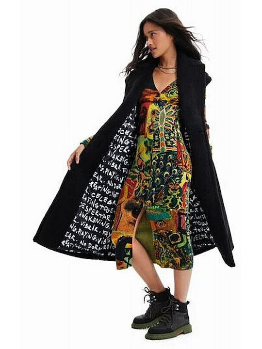 Abrig Γυναικείο Μαύρο Παλτό Oversized με Κουμπιά