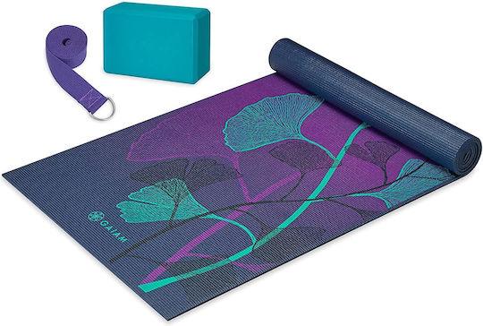 Gaiam Beginners Kit Στρώμα Γυμναστικής Yoga Lily Shadows με Ιμάντα Μεταφοράς & Block Αφρού (173x61x0.4cm)