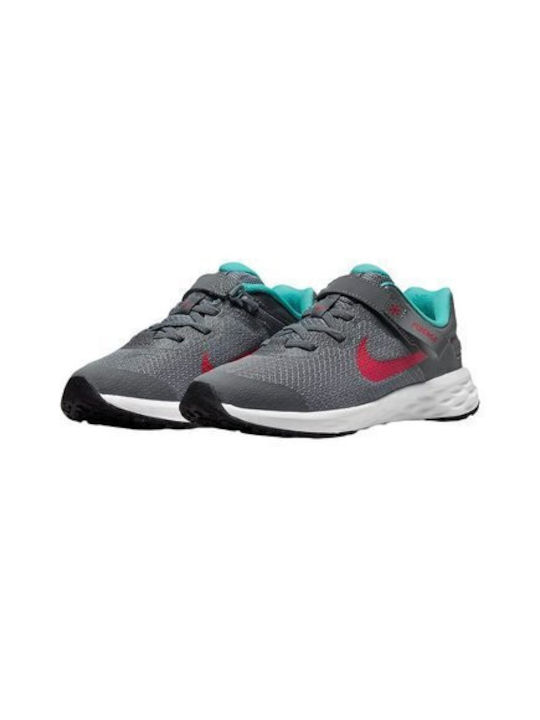 Revolution 6 Flyease Kids Sports Shoes Running with Laces Smoke Grey / Washed Teal / Siren Red