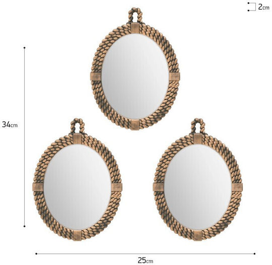 Click Oval Beige Wall Mirror 34x25cm 3 Pieces