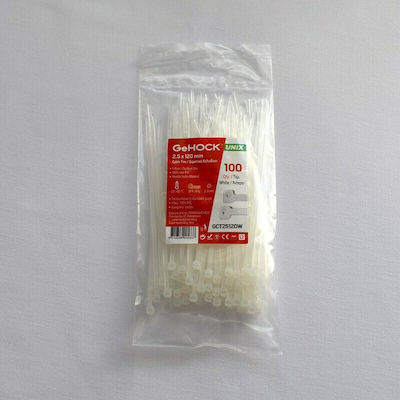 GeHock Pack of 100pcs White Plastic Cable Ties 200x2.5mm 60-025200