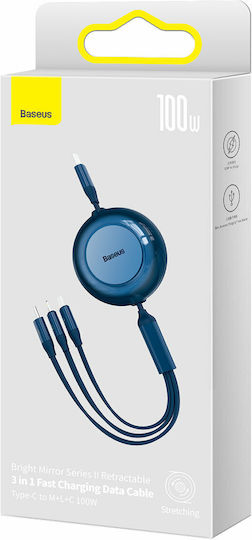 Baseus Bright Mirror 2 Retractable / Flat USB to micro USB / Lightning / Type-C Cable 3.5A Μπλε 1.1m (CAMJ010203)