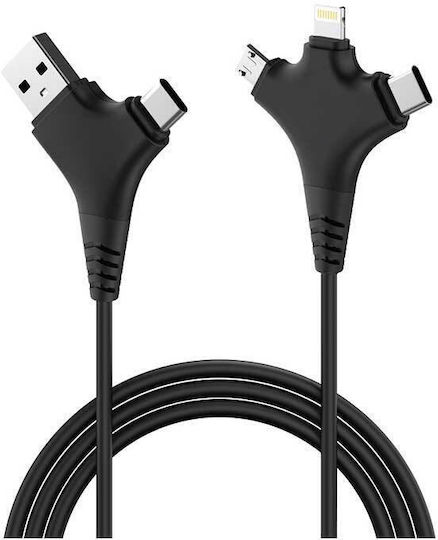 Forever Редовна USB към Lightning / Type-C / micro USB Кабел 2.4Спецификация Черен 1м